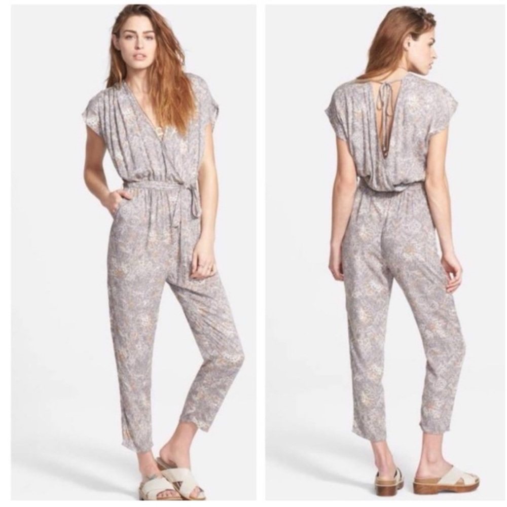 Free People Universal Surplice Jumpsuit in Taupe Combo